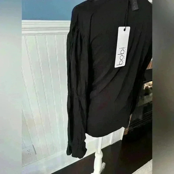 NWT Bobi Los Angeles Smocked Long Sleeve Top ~ Black ~ Large - Picture 9 of 11
